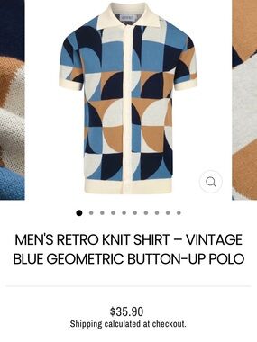 OXKNIT Vintage Blue Geometric Knit Button-Up Polo